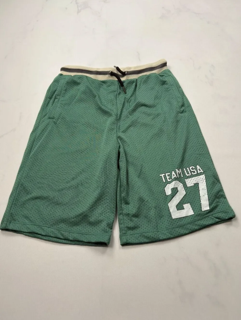 Mesh Athletic Shorts Green Sporty Basketball 27 - Boys XL